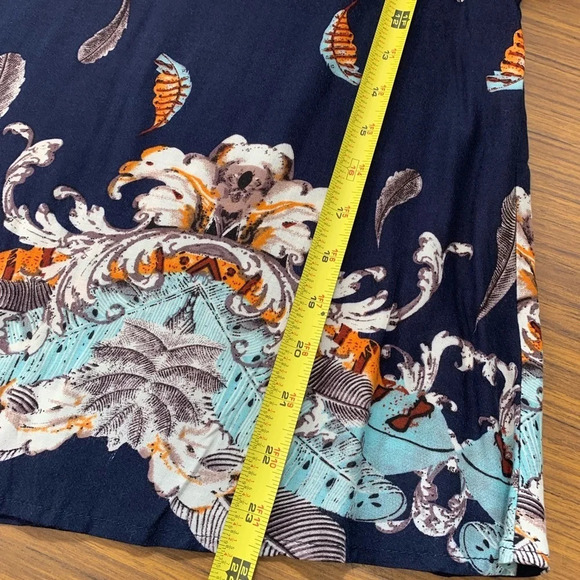 Ganji LA Small Top Navy Floral Print  3/4 Flare Sleeve Light Boho Office M21 - Picture 8 of 9